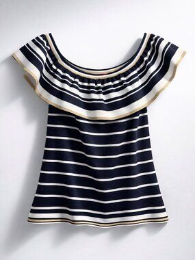 Lilly Pulitzer Perelle True Navy Gold Shining Sea Stripe top sweater shirt XS